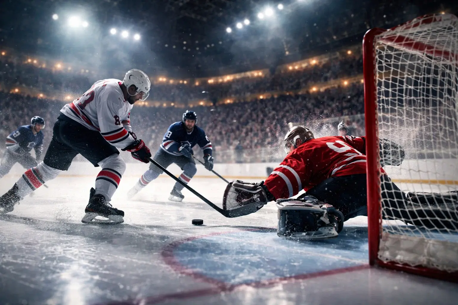 Eishockey Tor mit Puck im Netz – Over/Under Wetten und Totals