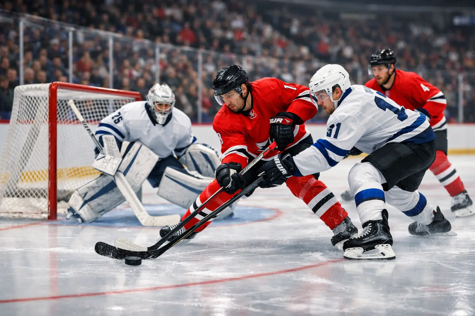 NHL-Eishockey-Stadion mit Spielern auf dem Eis – Grundlage für Eishockey Quoten