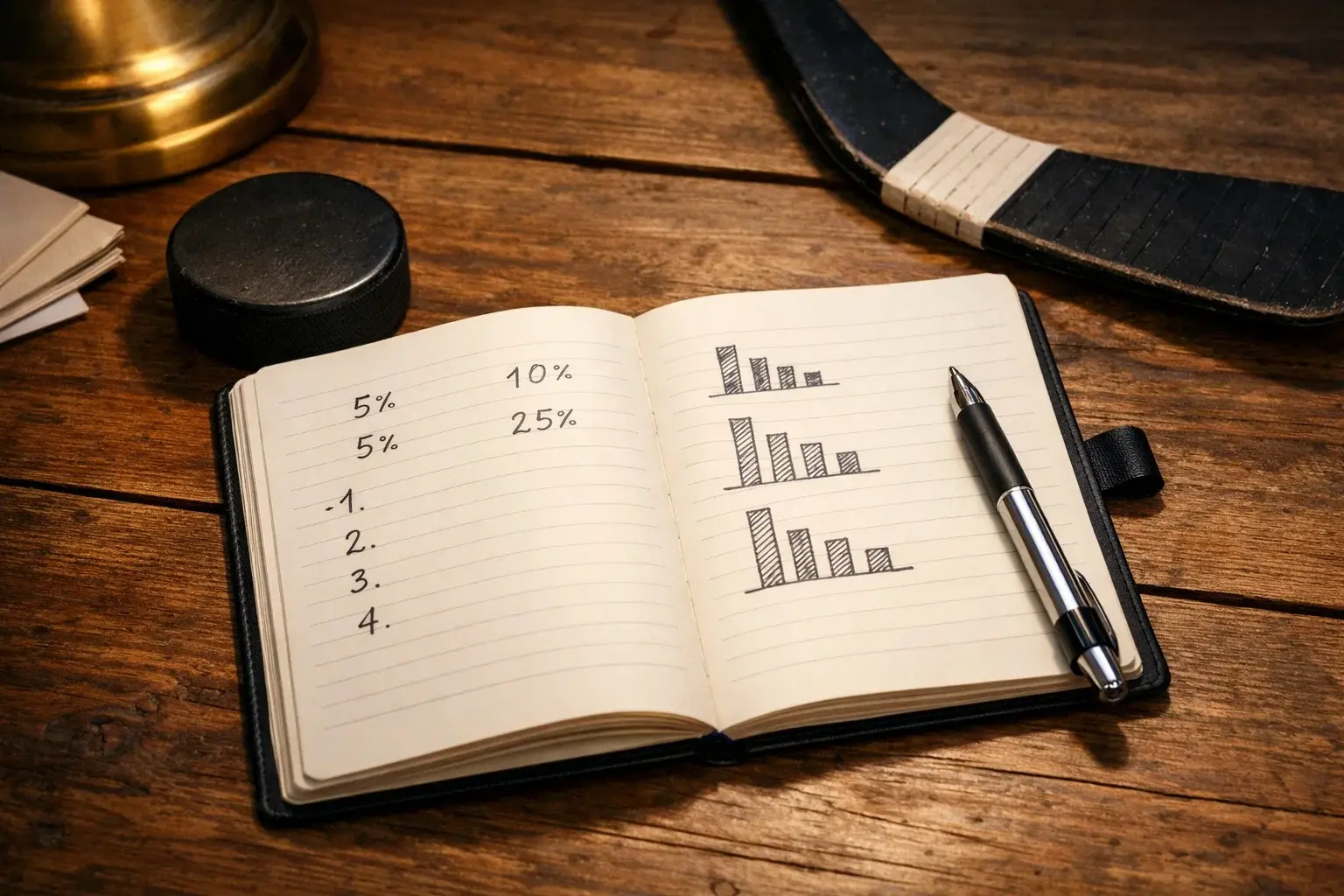 Notizbuch mit Eishockey-Statistiken – Wichtige Kennzahlen für Wettentscheidungen