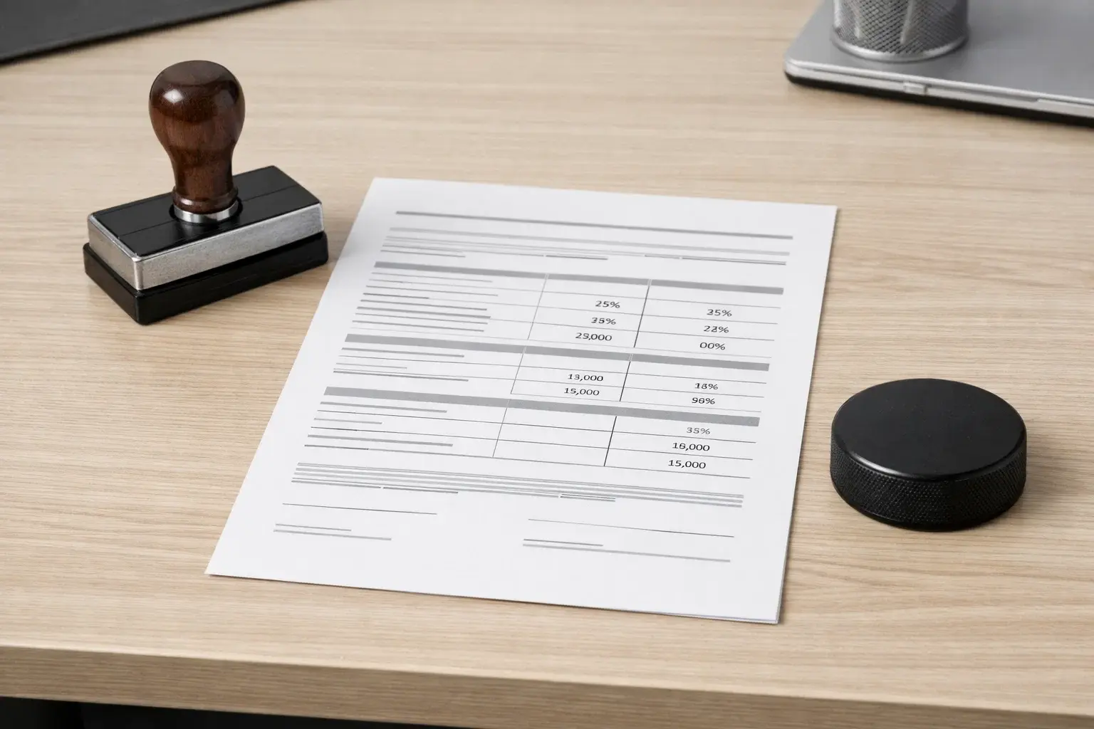 Dokument mit Steuerberechnung und Eishockey-Elementen – 5 % Wettsteuer erklärt